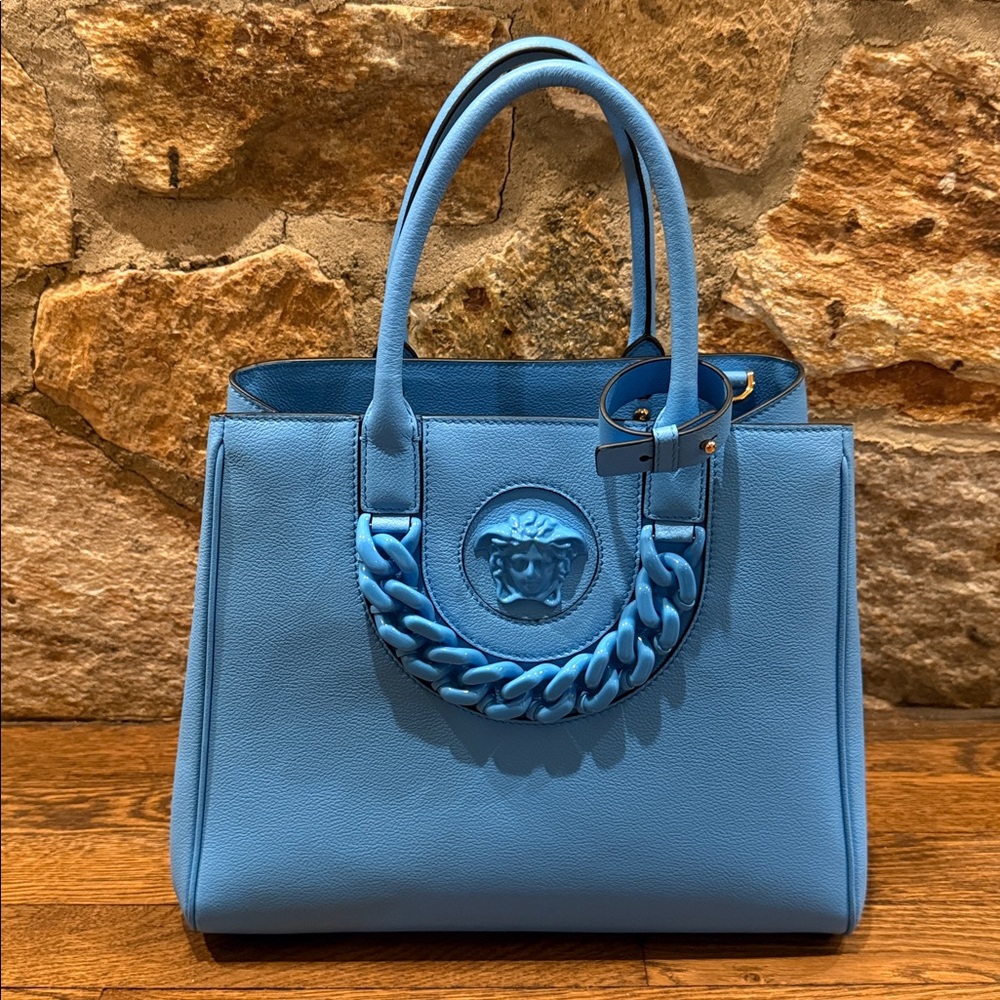 Versace La Medusa Large Chain Tote Bag Blue Women's Handbag crossbody purse - Picture 16 of 16